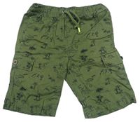 Khaki plátěné kraťasy s dinosaury F&F