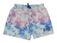 Bílo-růžovo-modré batikované plážové kraťasy s nápisem H&M