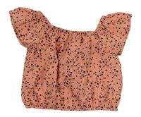Starorůžový lehký crop top s černými kvítky 