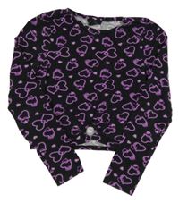 Černo-fialové crop triko se srdíčky New Look