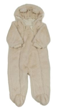 Nové - smetanová kožešinová podšitá kombinéza s kapucí dunnes