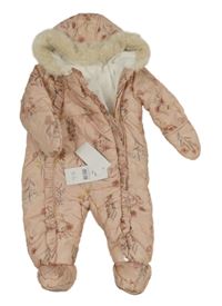 Nové - Pudrová šusťáková květovaná zimní kombinéza s kapucí George