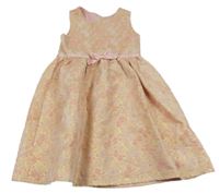 Růžovo-zlaté slavnostní vzorované šaty s mašlí H&M