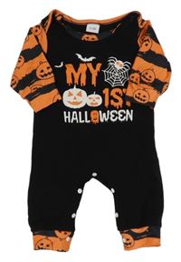 Černo-oranžový overal s nápisem a dýněmi 