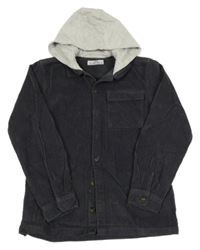 Tmavošedá manšestrová košile s teplákovou kapucí Matalan