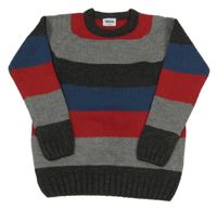 Šedo-modro-červený pruhovaný svetr Yigga
