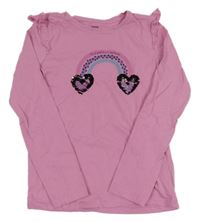 Růžové triko s duhou a srdíčky sinsay