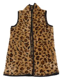 Hnědá leopardí chlupatá vesta 