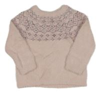 Světlerůžový chlupatý svetr se vzorem Primark