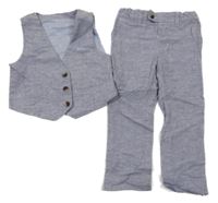 2 set - světlemodré melírované lněné kalhoty + společenská vesta M&S