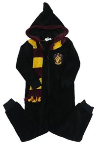 Černo-vínovo-žlutá chlupatá kombinéza s kapucí - Harry Potter