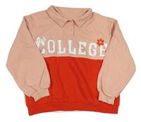 Růžovo-červená mikina s límečkem a nápisem H&M