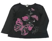 Antracitové triko s motýlky H&M