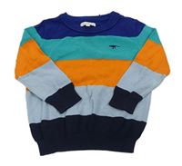 Modro-zeleno-oranžový pruhovaný svetr Bluezoo