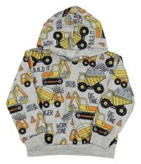 Světlešedá mikina s bagry a kapucí 