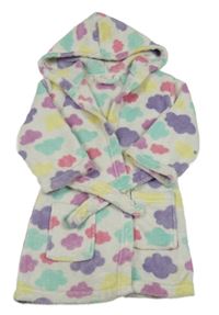 Bílo-barevný plyšový župan s mráčky a kapucí George