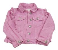 Růžová riflová crop bunda s volánky Next