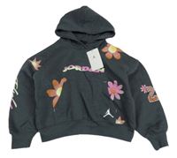 Nové - Antracitová květovaná oversize mikina s nápisem a kapucí Nike Jordan 
