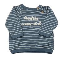 Modro-bílý pruhovaný svetr s nápisem F&F