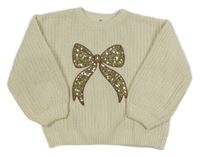 Smetanový žinylkový svetr s mašlí z flitrů H&M