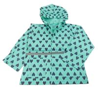 Tyrkysovo-tmavomodrá pláštěnka se srdíčky a kapucí 