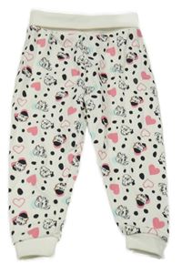 Bílo-černo-růžové puntíkaté tepláky s Dalmatiny a srdíčky Disney