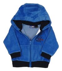 Tmavomodrá sametová propínací mikina s nápisem a kapucí Lupilu