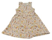 Bílo-hořčicovo-hnědo-růžové květované šaty C&A