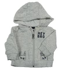 Světlešedá melírovaná propínací mikina s králíčky a kapucí Kiabi