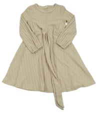 Béžové žebrované úpletové šaty s páskem Shein