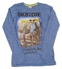 Světlemodré melírované triko s obrázkem se smajlíky 