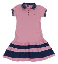 Růžovo-tmavomodré šaty s límečkem Ralph Lauren 
