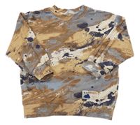 Béžovo-hnědo-modrá vzorovaná mikina s fleky H&M