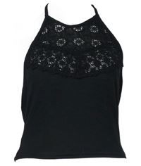 Dámský černý žebrovaný crop top s krajkou New Look 