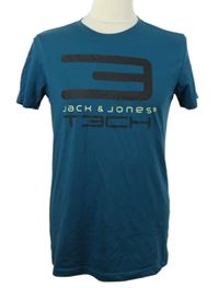 Pánské petrolejové tričko s potiskem Jack&Jones 