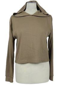 Dámské béžové žebrované crop triko s kapucí Primark