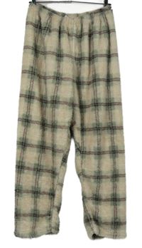 Dámské béžové kostkované chlupaté domácí kalhoty 