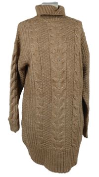 Dámské hnědé vzorované svetrové vlněné šaty s rolákem Primark 