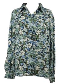 Dámská zeleno-modrá květovaná halenka B.Young 