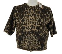 Nové - Dámské béžovo-hnědé vzorované svetrové propínací bolerko Gallery 