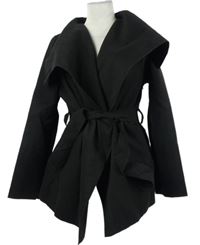 Dámský černý flaušový kabátový cardigán s páskem 