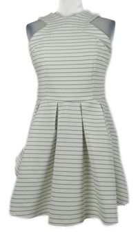 Nové - Dámské bílo-tmavomodré proužkované kolové šaty Dra Clothing 