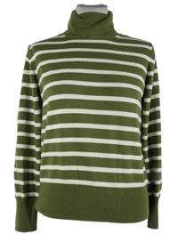 Dámský khaki-bílý pruhovaný svetrový rolák M&S