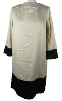 Dámské béžovo-černé saténové šaty 