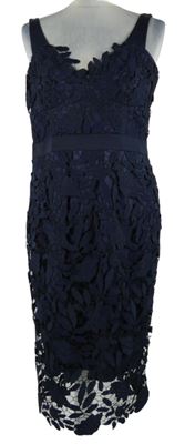 Dámské tmavomodré krajkové midi pouzdrové šaty Damsel 