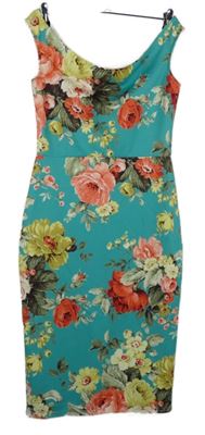 Dámské tyrkysové květované pouzdrové šaty 