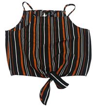 Černo-oranžovo-bílý pruhovaný crop top New Look