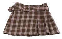 Hnědo-růžovo-bílá kostkovaná sukně s páskem H&M