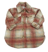 Vínovo-bílo-šedo-béžová kostkovaná vlněná košilová bunda zn. Primark