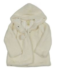 Bílý kožešinový podšitý kabát s kapucí 